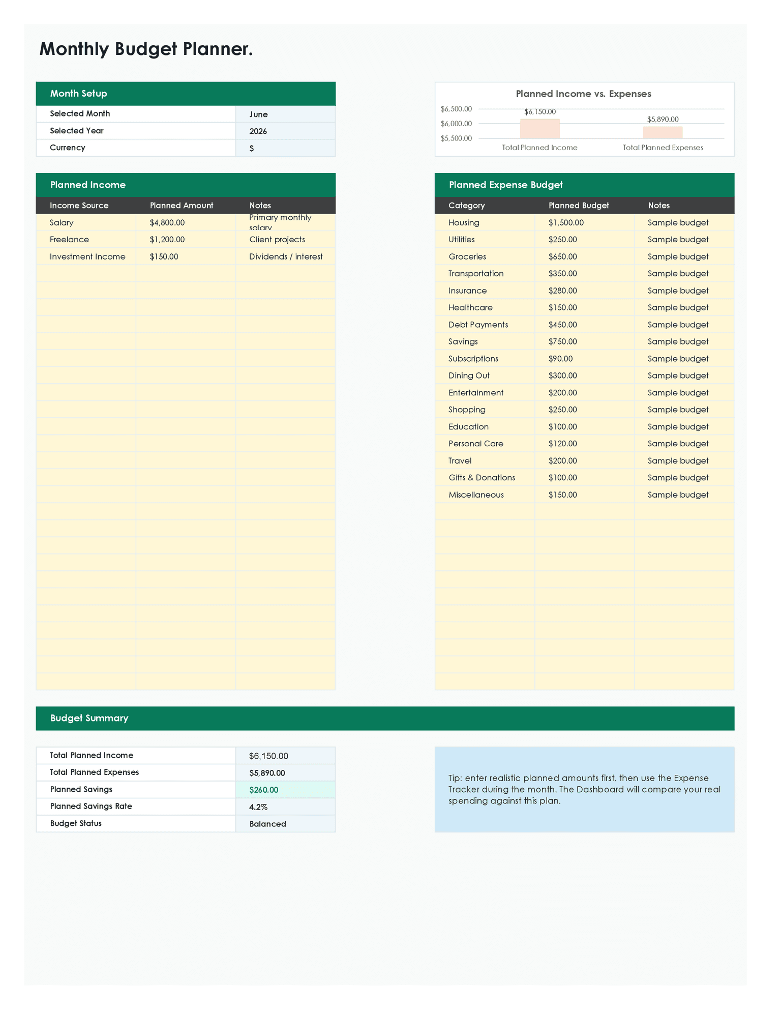 Monthly Budget Planner preview 2